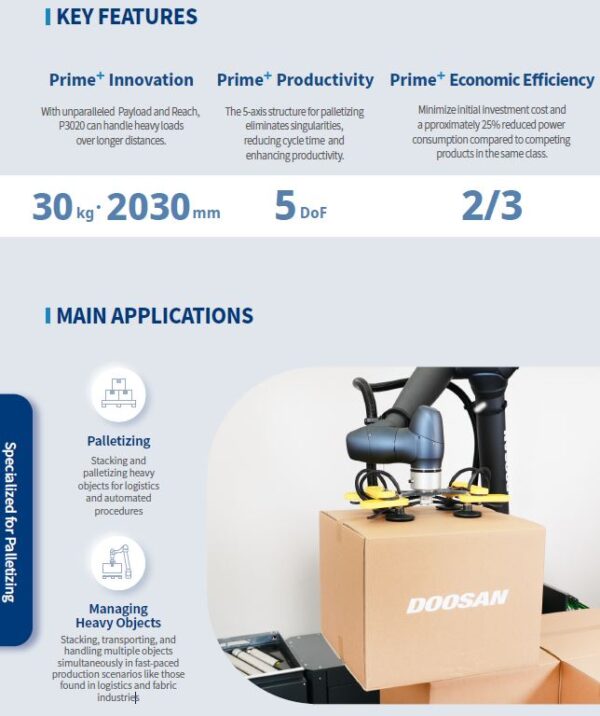 Doosan P3020 palettiercobot Eigenschaften