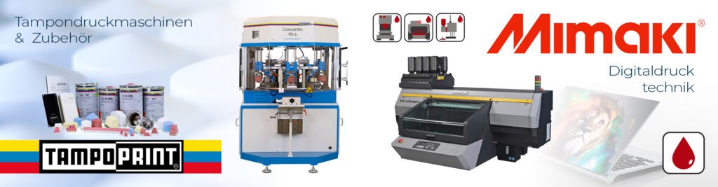FJM Drucktechnik umfasst Tampondruckgeräte und Zubehör, Digitaldruckmaschinen, Markiergeräte und Siebdruckzubehör
